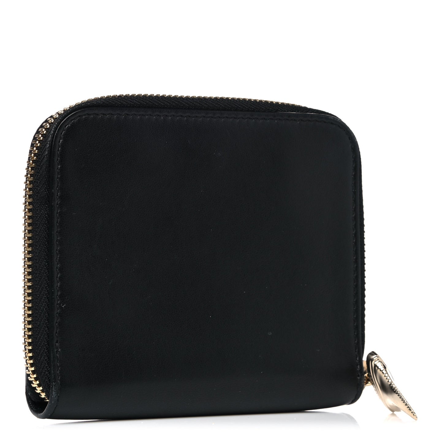 Lambskin Shark Lock Zip Around Compact Wallet Black