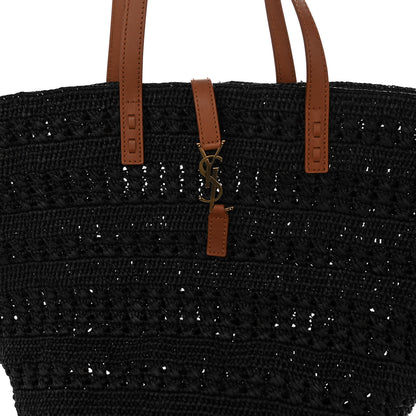 Saint Laurent Raffia Calfskin Medium Panier Tote Black 7 of 9