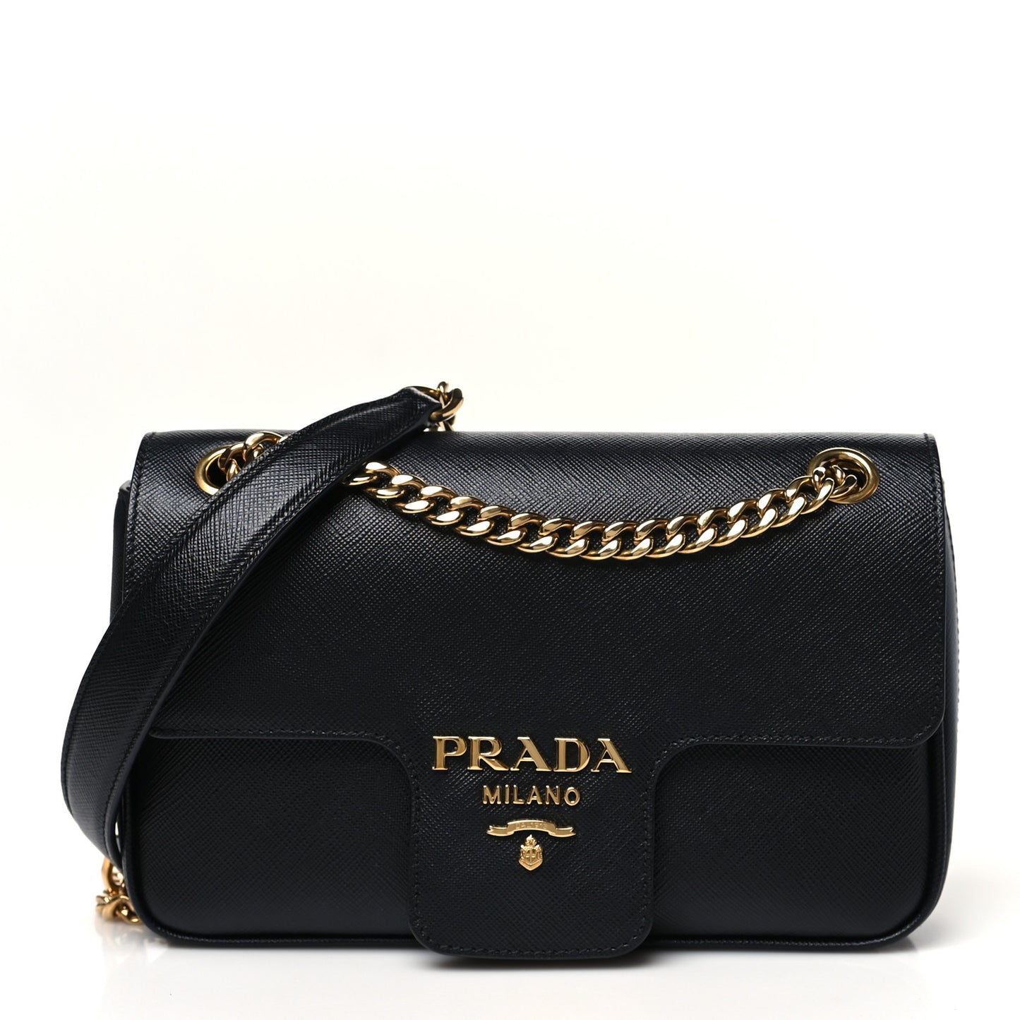 Saffiano Flap Shoulder Bag Black
