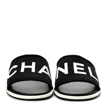 Chanel Cotton Logo Mule Sandals 40 Black White 4 of 10