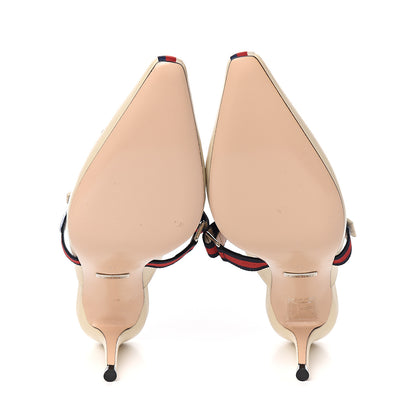 Gucci Malaga Kid Sylvie Web Cross Strap Mid-Heel Slides 36 Vintage White 5 of 10