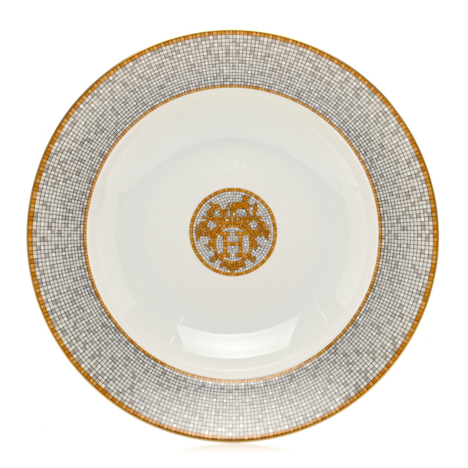 Hermes Porcelain Mosaique Au 24 Soup Bowl Gold 1 of 6