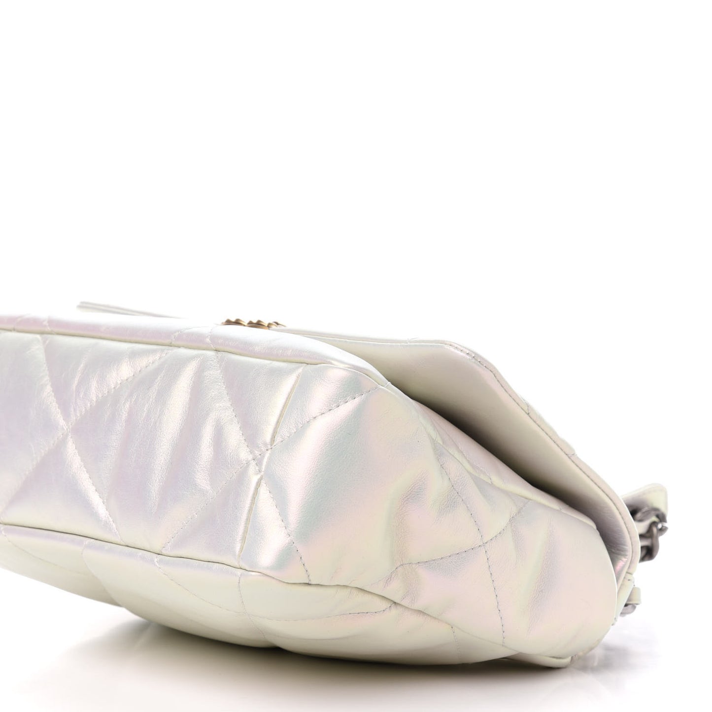 Iridescent Calfskin Quilted Large 19 Flap White