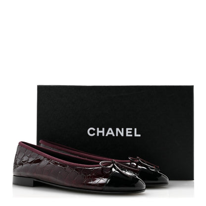 Chanel Crocodile Embossed Patent Cap Toe Ballerina Flats 36.5 Dark Burgundy Black 10 of 10