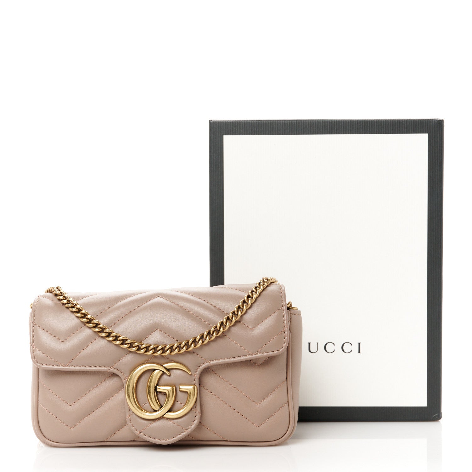 Gucci Calfskin Matelasse Super Mini GG Marmont Shoulder Bag Porcelain Rose 11 of 11