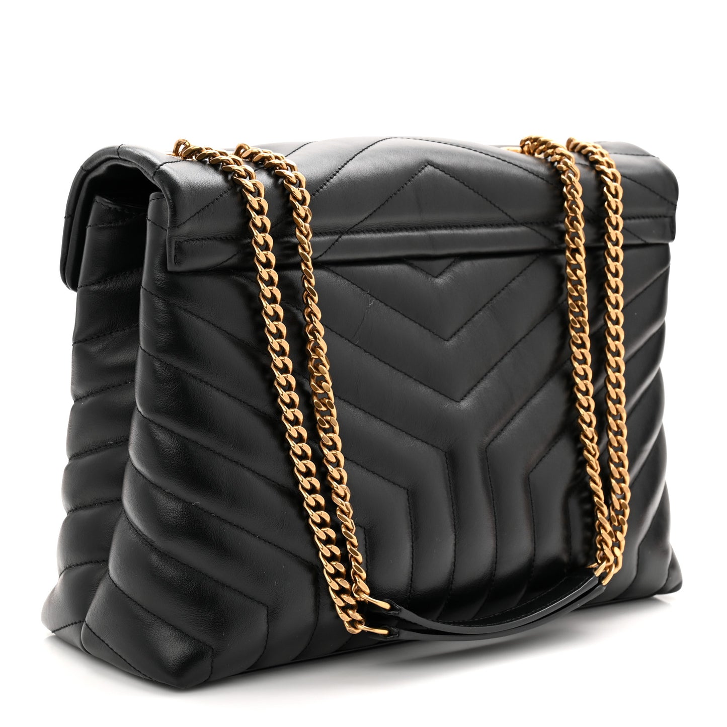 Calfskin Y Quilted Monogram Medium Loulou Chain Satchel Black