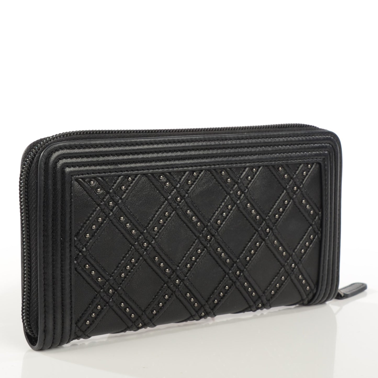 Lambskin Studded Paris Dallas Boy Zip Around Wallet Black