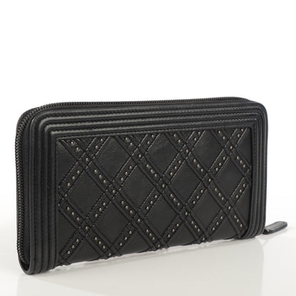 Chanel Lambskin Studded Paris Dallas Boy Zip Around Wallet Black 3 of 8