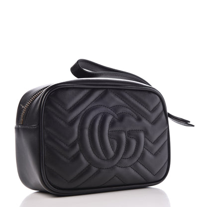 Gucci Calfskin Matelasse Mini GG Marmont Wrist Wallet Black 3 of 9