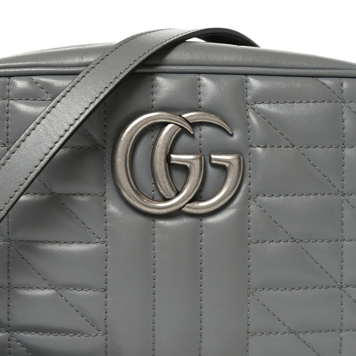 Gucci Calfskin Matelasse Aria Small GG Marmont Chain Shoulder Bag Deep Grey 9 of 11