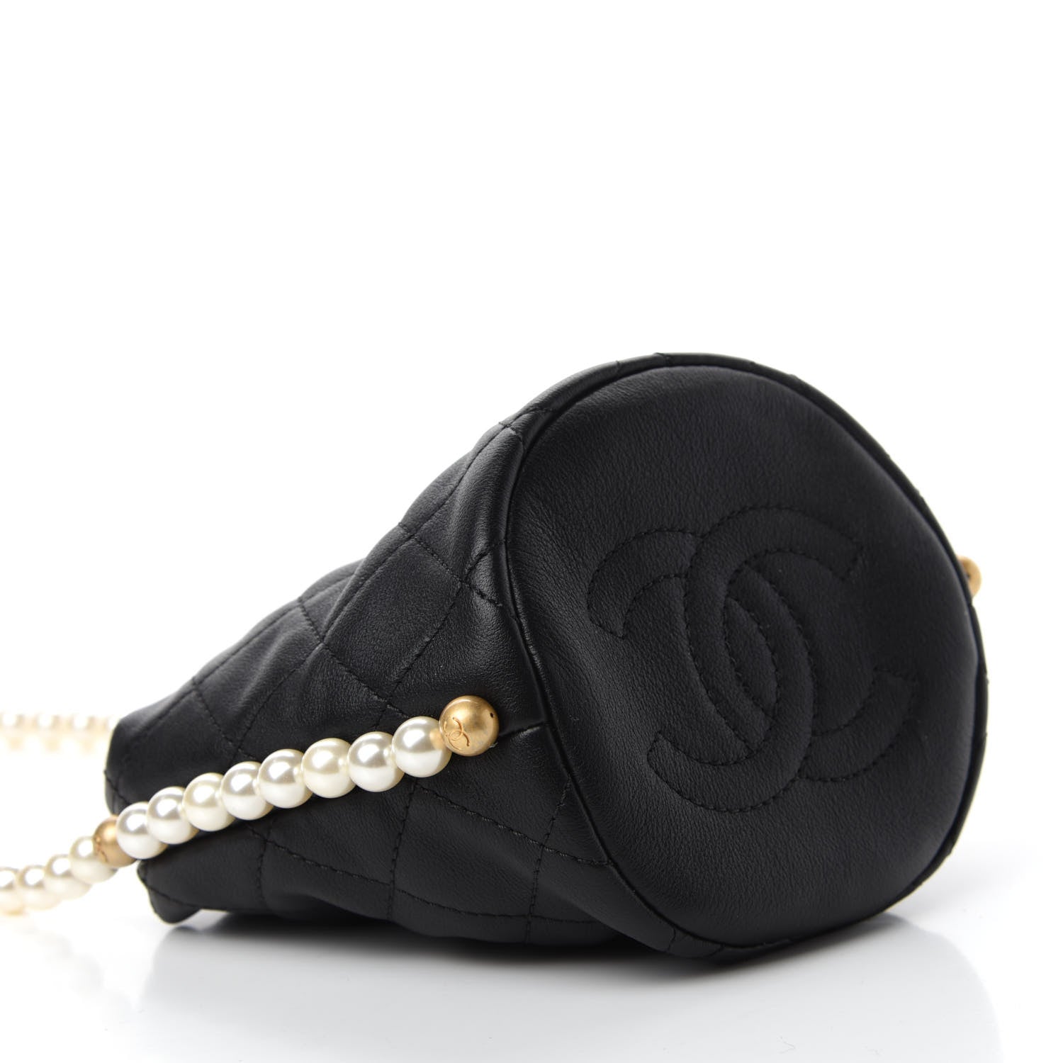Chanel Calfskin Quilted Pearl Mini About Pearls Drawstring Bucket Bag Black 4 of 11