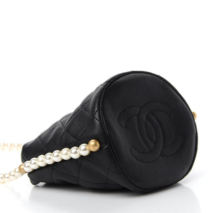 Chanel Calfskin Quilted Pearl Mini About Pearls Drawstring Bucket Bag Black 4 of 11