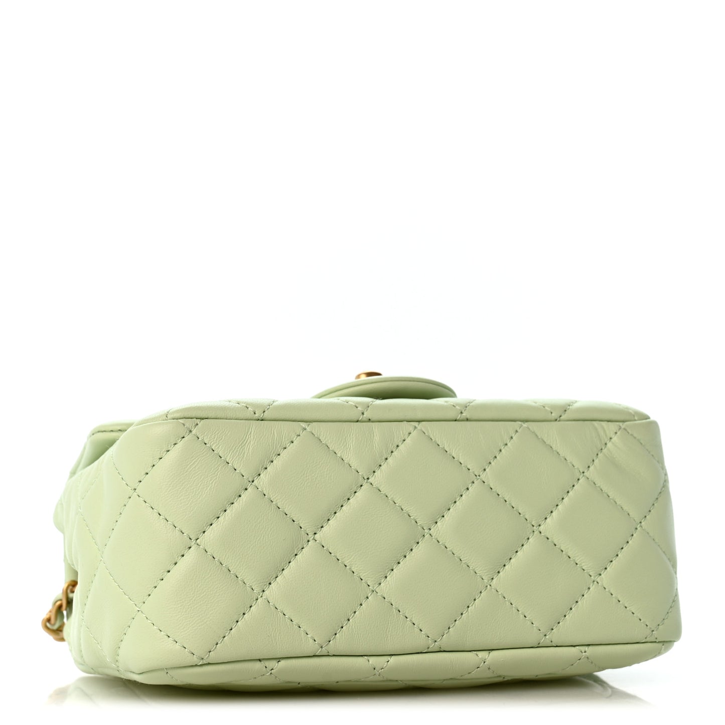 Lambskin Quilted Mini Pearl Crush Flap Light Green