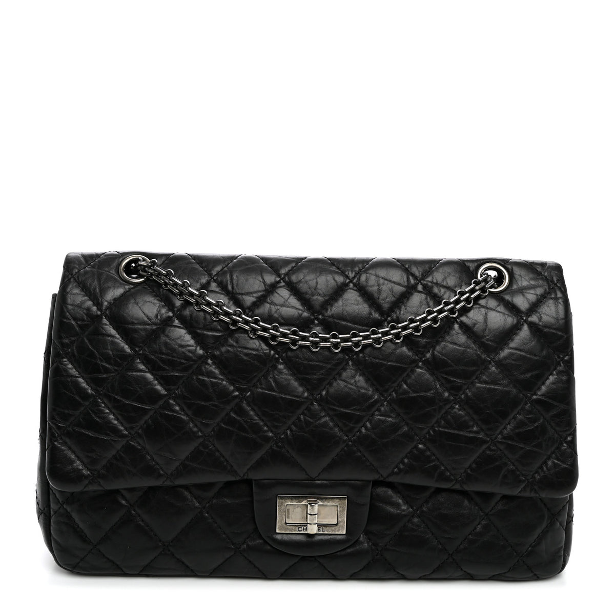 Aged Calfskin Quilted 2.55 Reissue 227 Flap Black