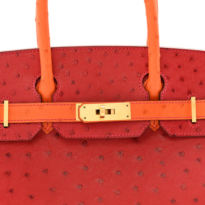 Hermes Ostrich Horseshoe Birkin 30 Rouge Vif Orange 8 of 12