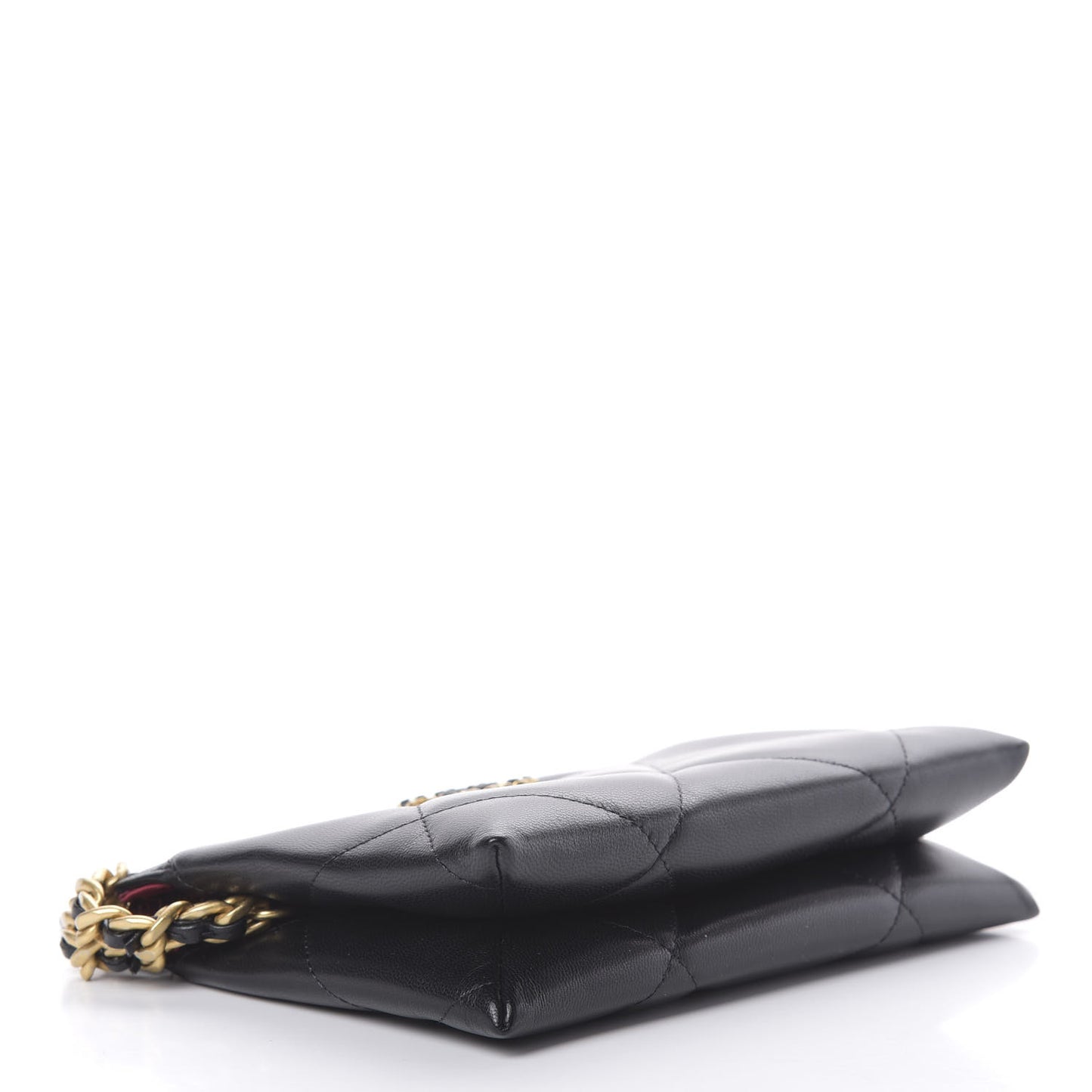 Shiny Goatskin Quilted Small Chanel 19 Pouch With Handle Black