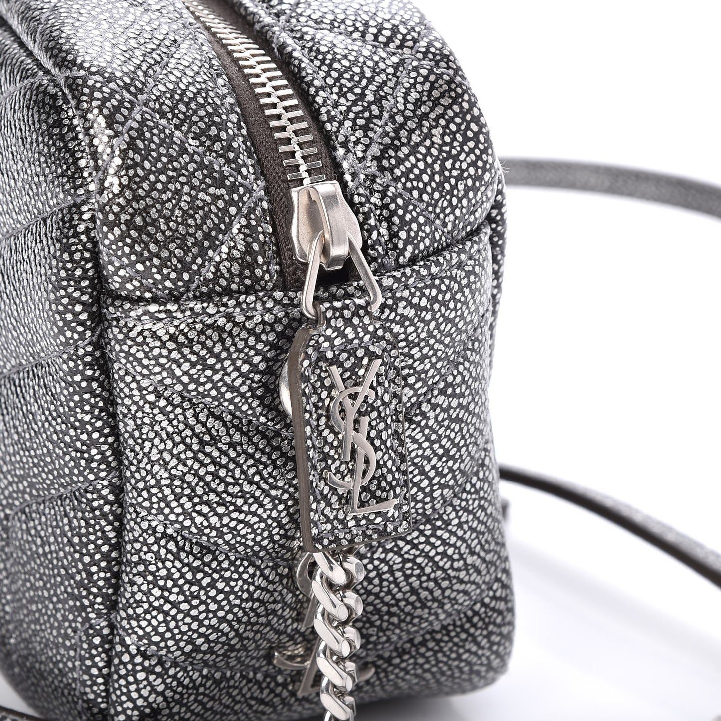 Metallic Grain De Poudre Y Quilted Monogram Mini Loulou Camera Bag Gun Metal