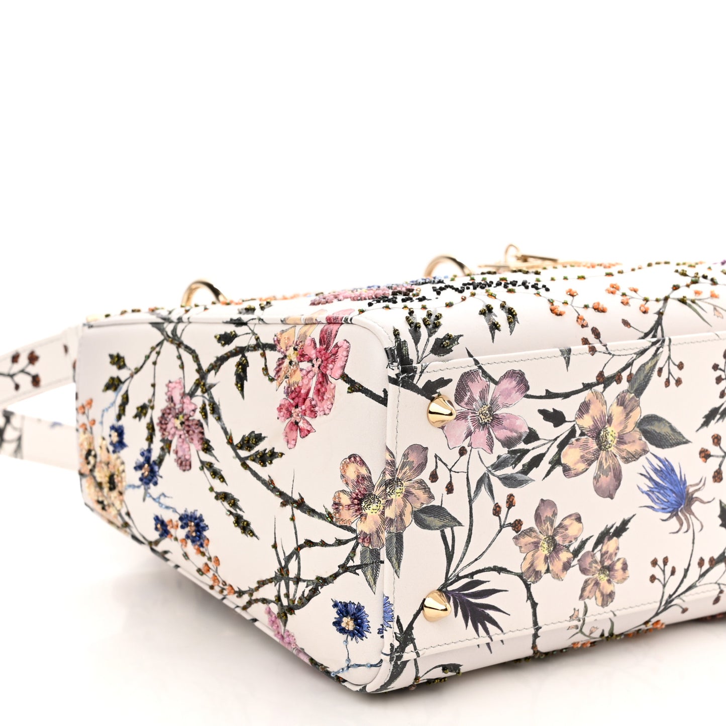 Calfskin Rosa Mutabilis Embroidered Medium Lady Dior White Multicolor