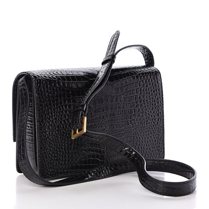 Saint Laurent Calfskin Crocodile Embossed Medium Bellechasse Satchel Black 3 of 11