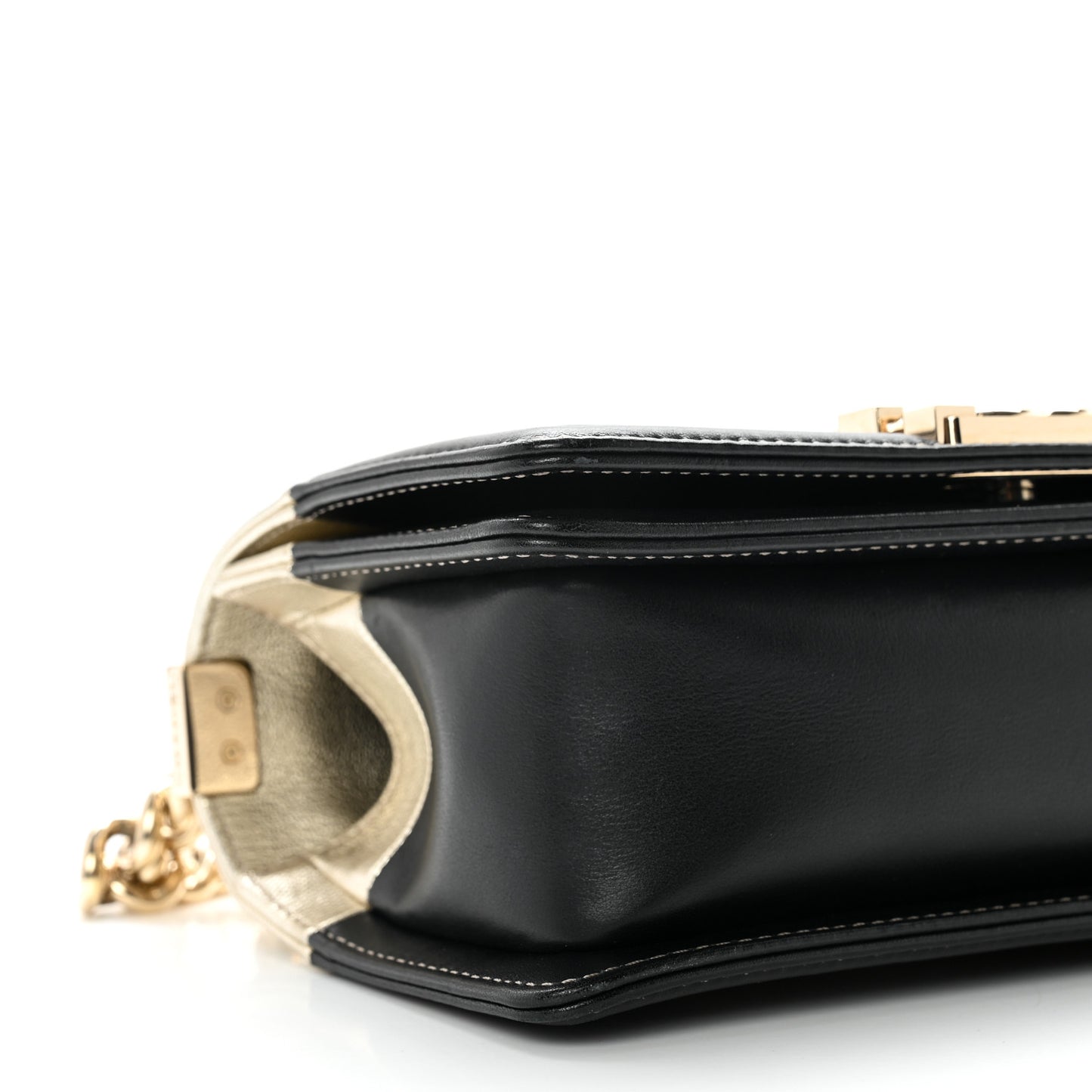 Metallic Goatskin Calfskin Small Boy Flap Gold Black