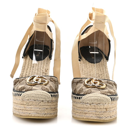 Gucci Monogram Matelasse GG Marmont Ankle Wrap Platform 35/120mm Espadrille Wedges 36 Beige Ebony Black Sand Storm 3 of 9