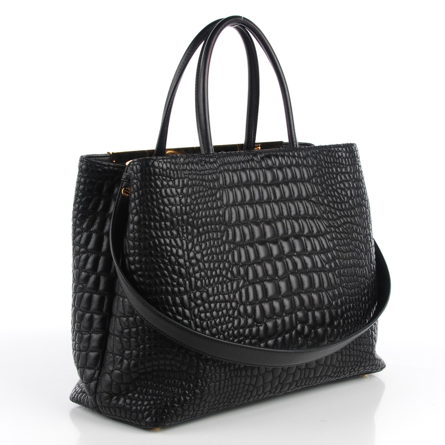 Nappa Crocodile Trapuntata Medium 2Jours Tote Black