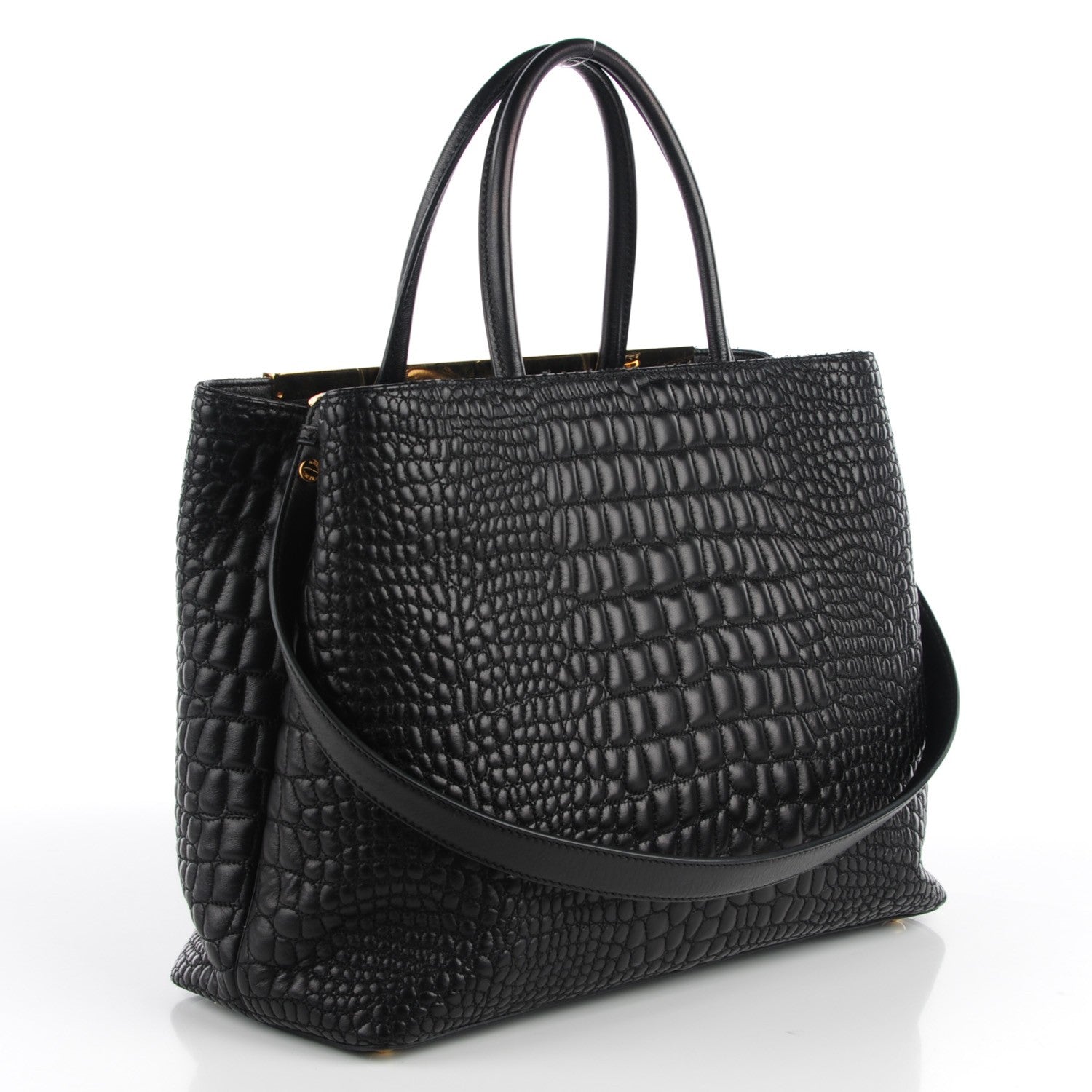 Fendi Nappa Crocodile Trapuntata Medium 2Jours Tote Black 4 of 10