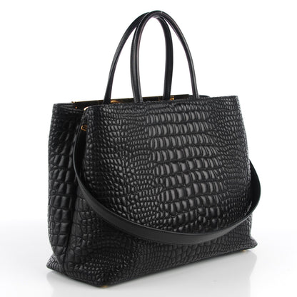Fendi Nappa Crocodile Trapuntata Medium 2Jours Tote Black 4 of 10
