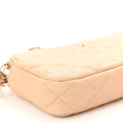 Chanel Iridescent Caviar Quilted Small Clutch With Chain Beige 12 of 14