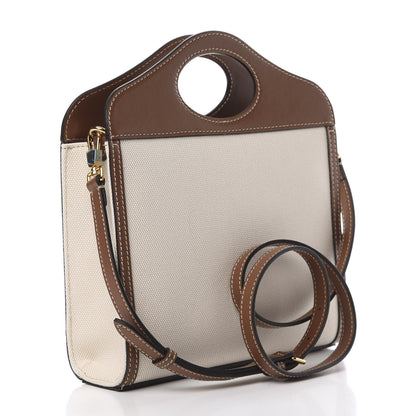 Burberry Canvas Smooth Calfskin Two Tone Mini Pocket Bag Natural Malt Brown 3 of 11