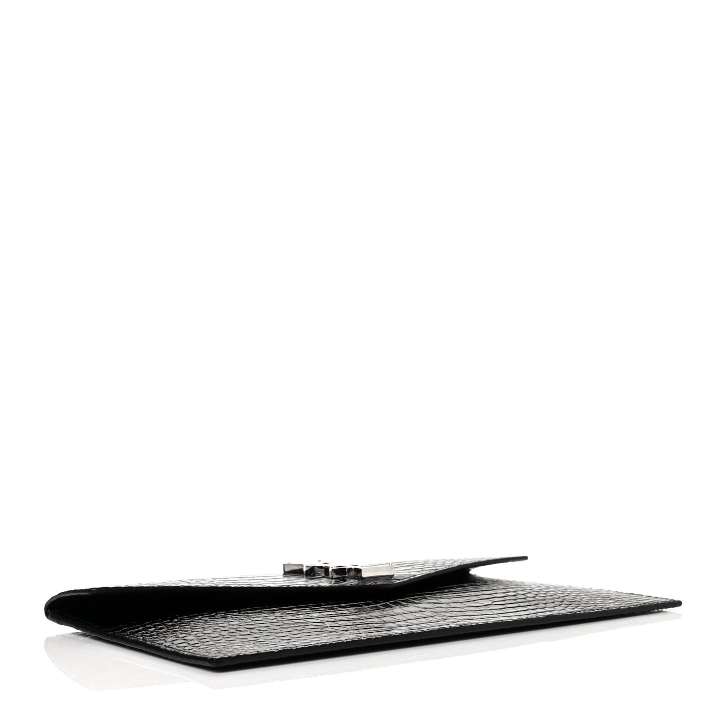 Calfskin Crocodile Embossed Uptown Monogram Clutch Black