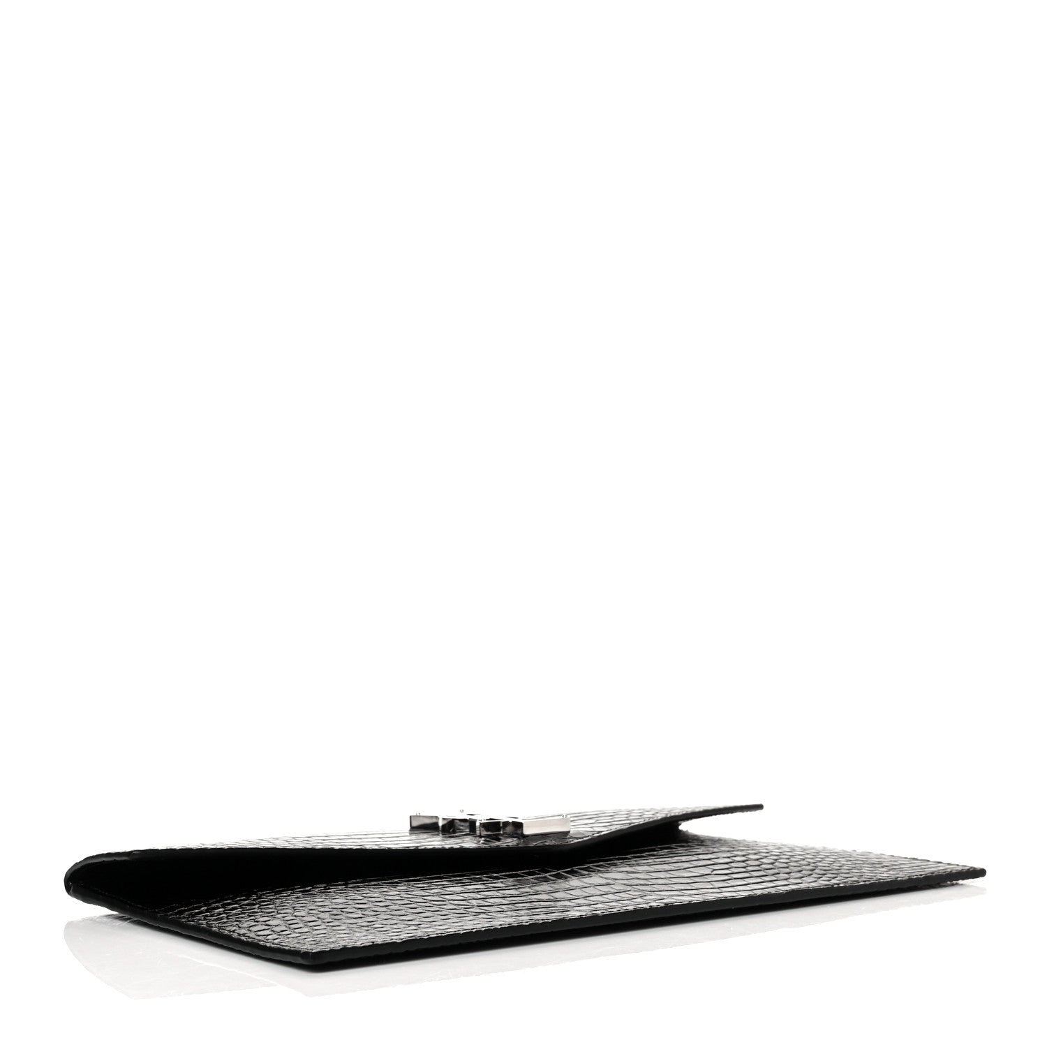 Saint Laurent Calfskin Crocodile Embossed Uptown Monogram Clutch Black 4 of 9