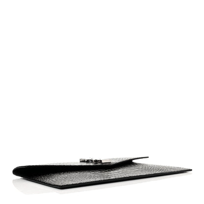Saint Laurent Calfskin Crocodile Embossed Uptown Monogram Clutch Black 4 of 9