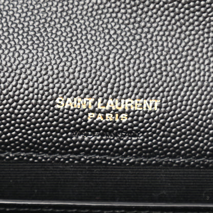 Saint Laurent Grain De Poudre Matelasse Chevron Monogram Envelope Chain Wallet Black 6 of 10