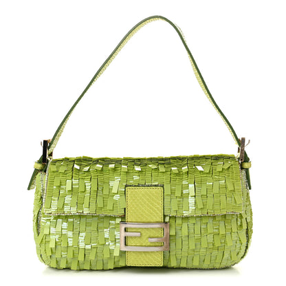 Fendi Sequin Beaded Snakeskin Baguette Green 1 of 10