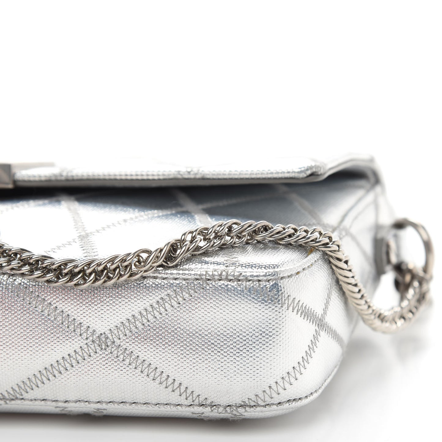 Metallized Canvas Charm Shoulder Bag Silver
