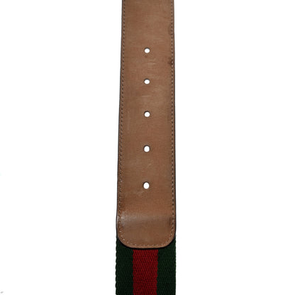 Gucci Nylon Calfskin Double G Web 40mm Belt 85 34 Green Red Cuir 3 of 6
