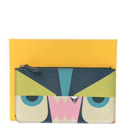 Fendi Vitello Crystal Tooth Monster Zip Pouch Oceano Multicolor 8 of 8