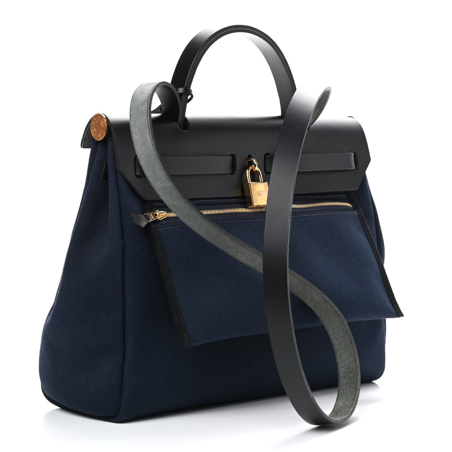Hermes Military Toile Vache Hunter Herbag Zip Retourne 31 PM Bleu Indigo 2 of 8