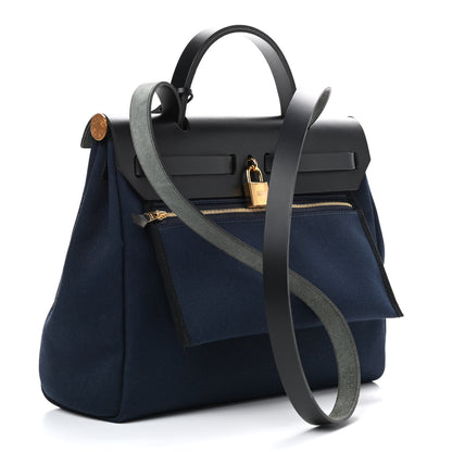 Hermes Military Toile Vache Hunter Herbag Zip Retourne 31 PM Bleu Indigo 2 of 8