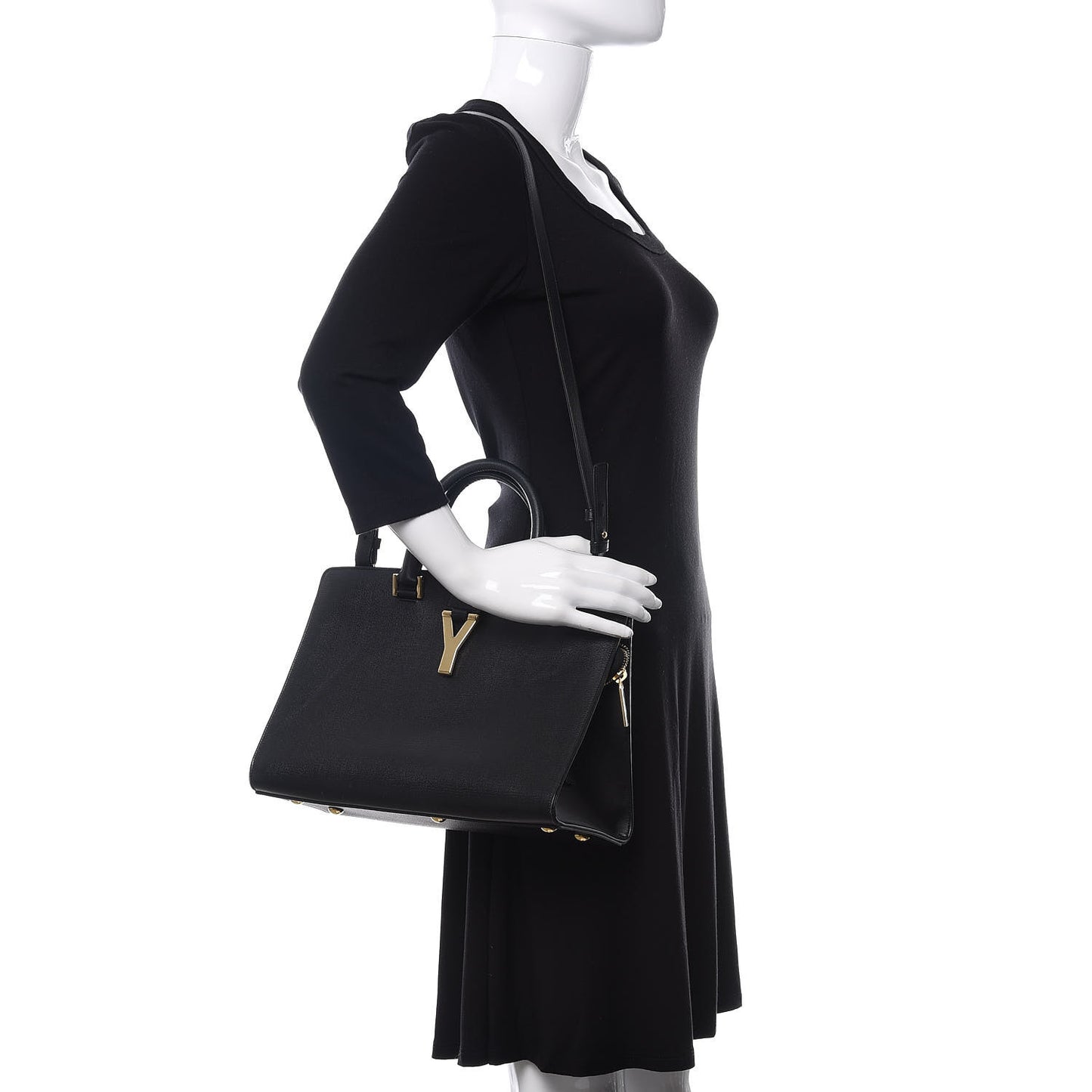 Textured Calfskin Medium Classic Y Cabas Black