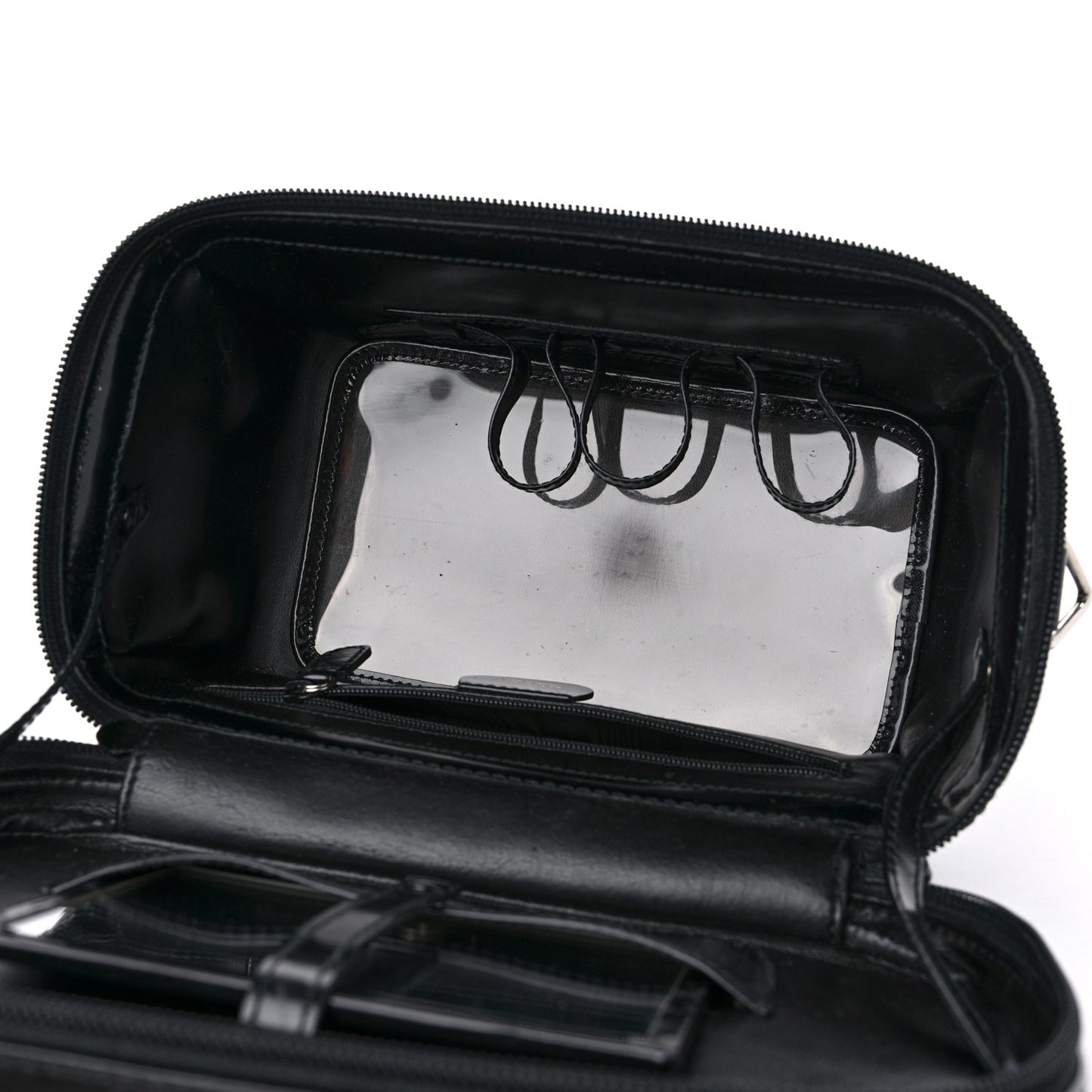 Canvas Patent Calfskin Bamboo Cosmetic Case Black