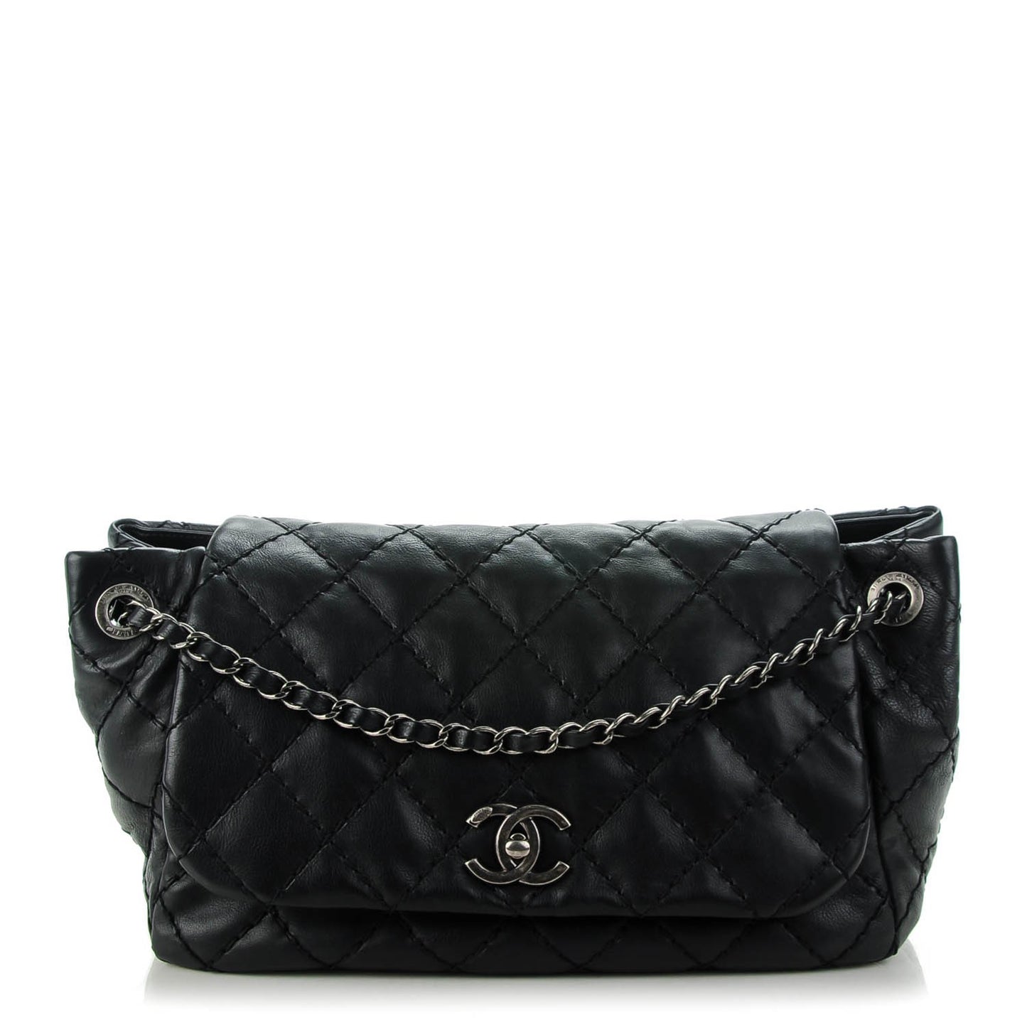Calfskin Ultimate Stitch Accordion Flap Black