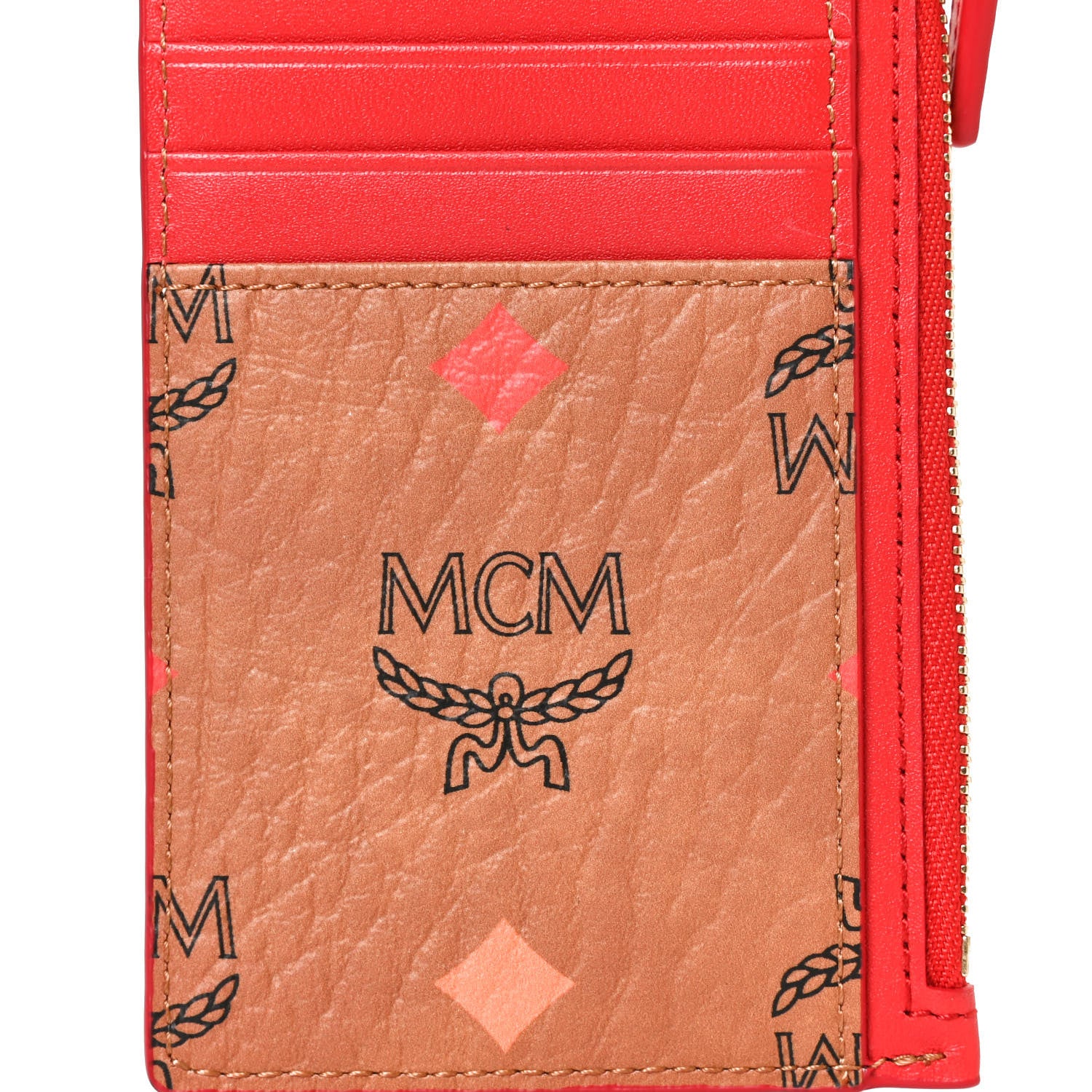 MCM Skyoptic Visetos Mini Lanyard Card Case Holder Spectrum Diamond Cognac Red 6 of 9