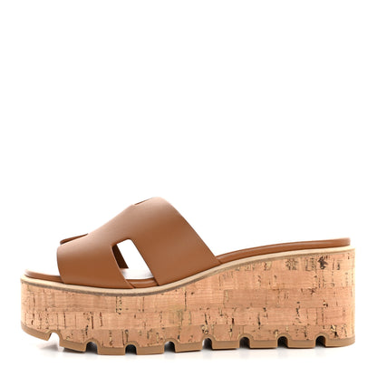 Hermes Calfskin Cork Eze 30 Sandals 37 Marron Glaise 1 of 10