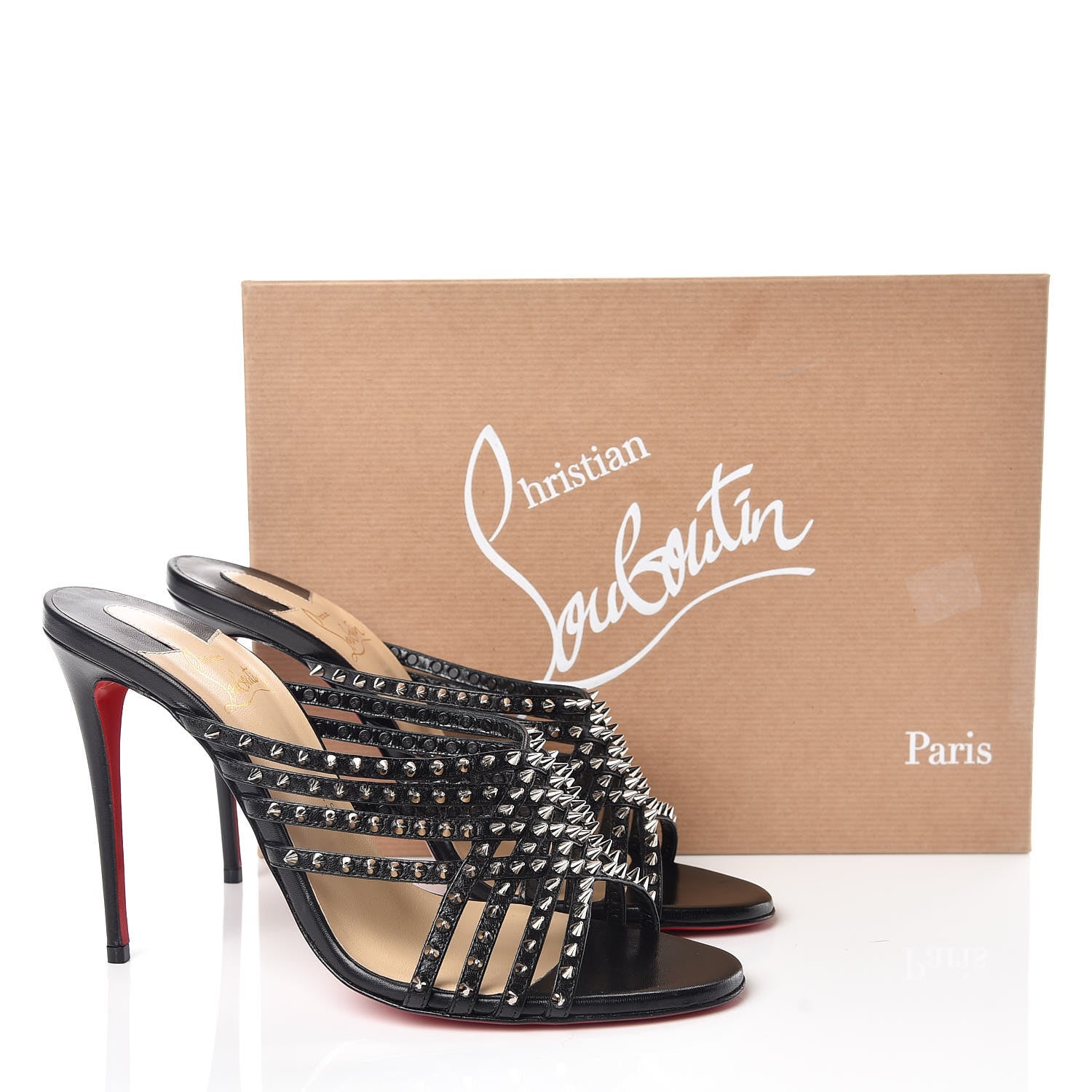 Christian Louboutin Kid Studded Marthaspike 100 Slide Sandals 39 Black Silver 9 of 9