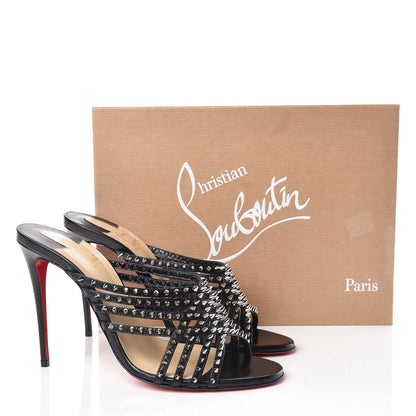 Christian Louboutin Kid Studded Marthaspike 100 Slide Sandals 39 Black Silver 9 of 9