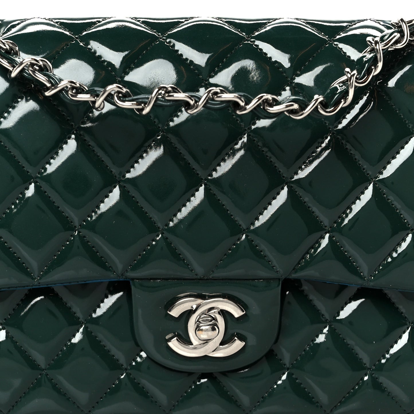 Patent Quilted Medium Double Flap Blue