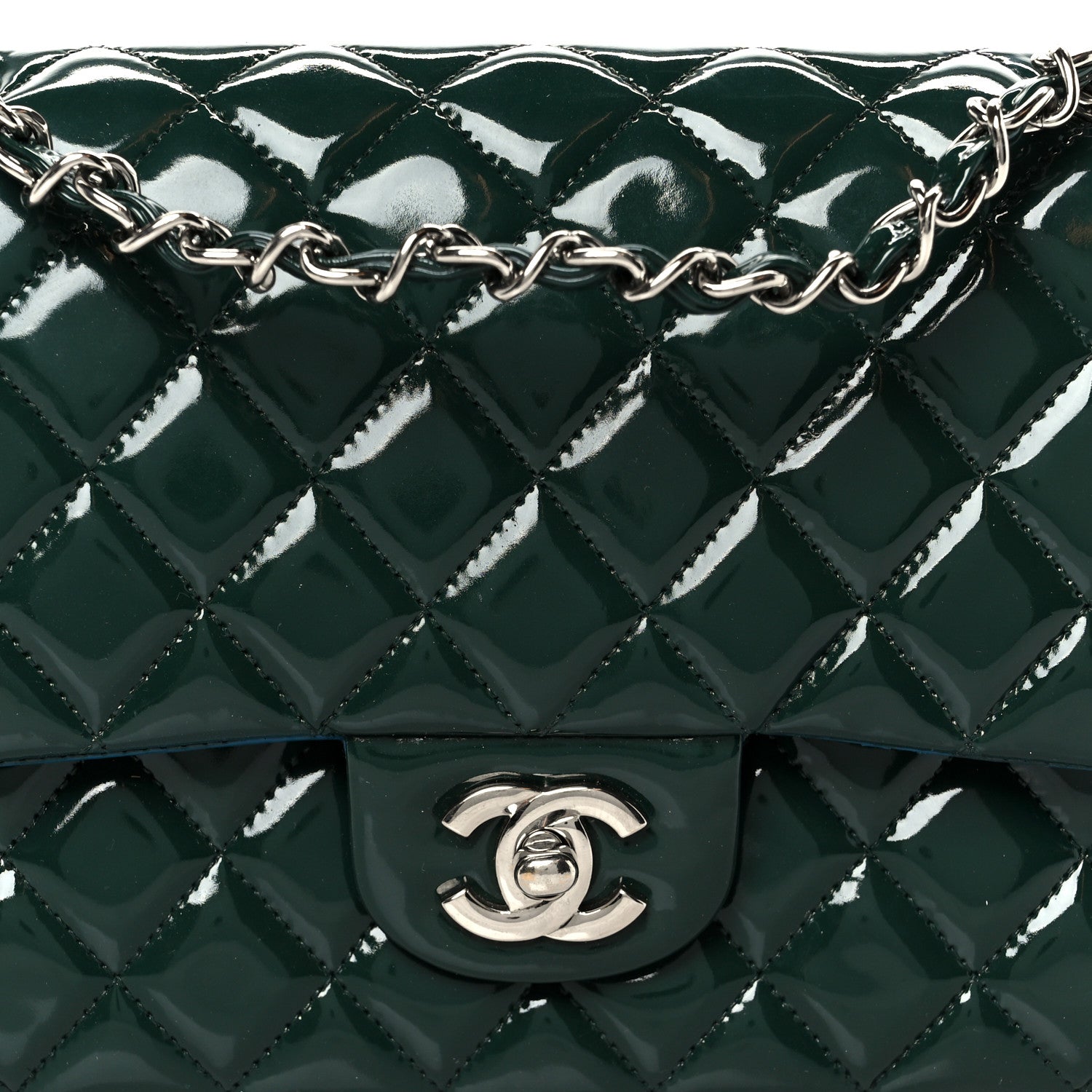 Chanel Patent Quilted Medium Double Flap Blue 9 of 12