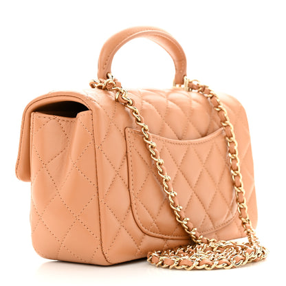 Chanel Lambskin Quilted Mini Top Handle Rectangular Flap Dark Beige 3 of 11
